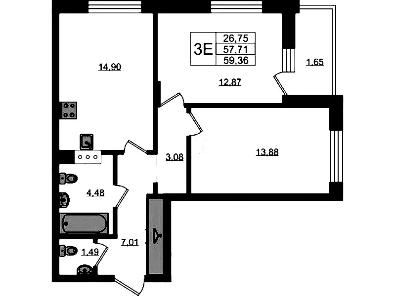 2-комнатная квартира 59.36 м², 5/11 эт., ЖК «VEREN NORT Сертолово»